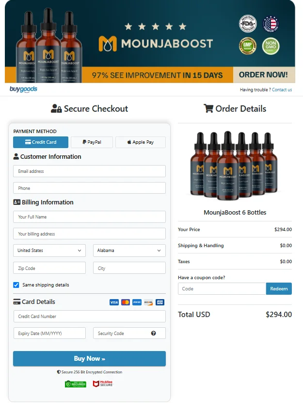 MounjaBoost Secured Order Page